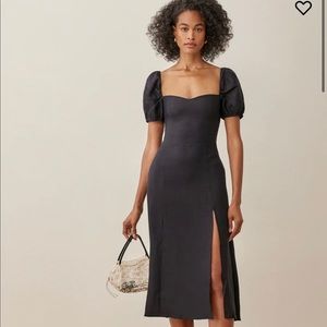 Reformation Black Denver Linen Dress
